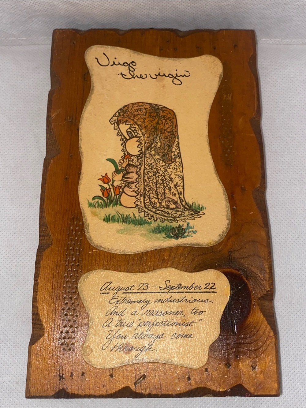 Source Unknown Brown and Cream Virgo Plaque